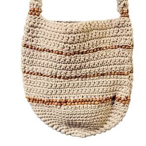 Free People Cream and Brown Crochet Crossbody Bag